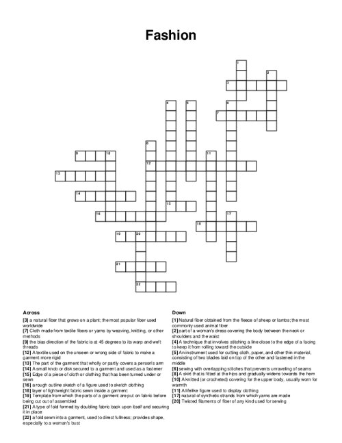 Fashion Crossword Puzzle
