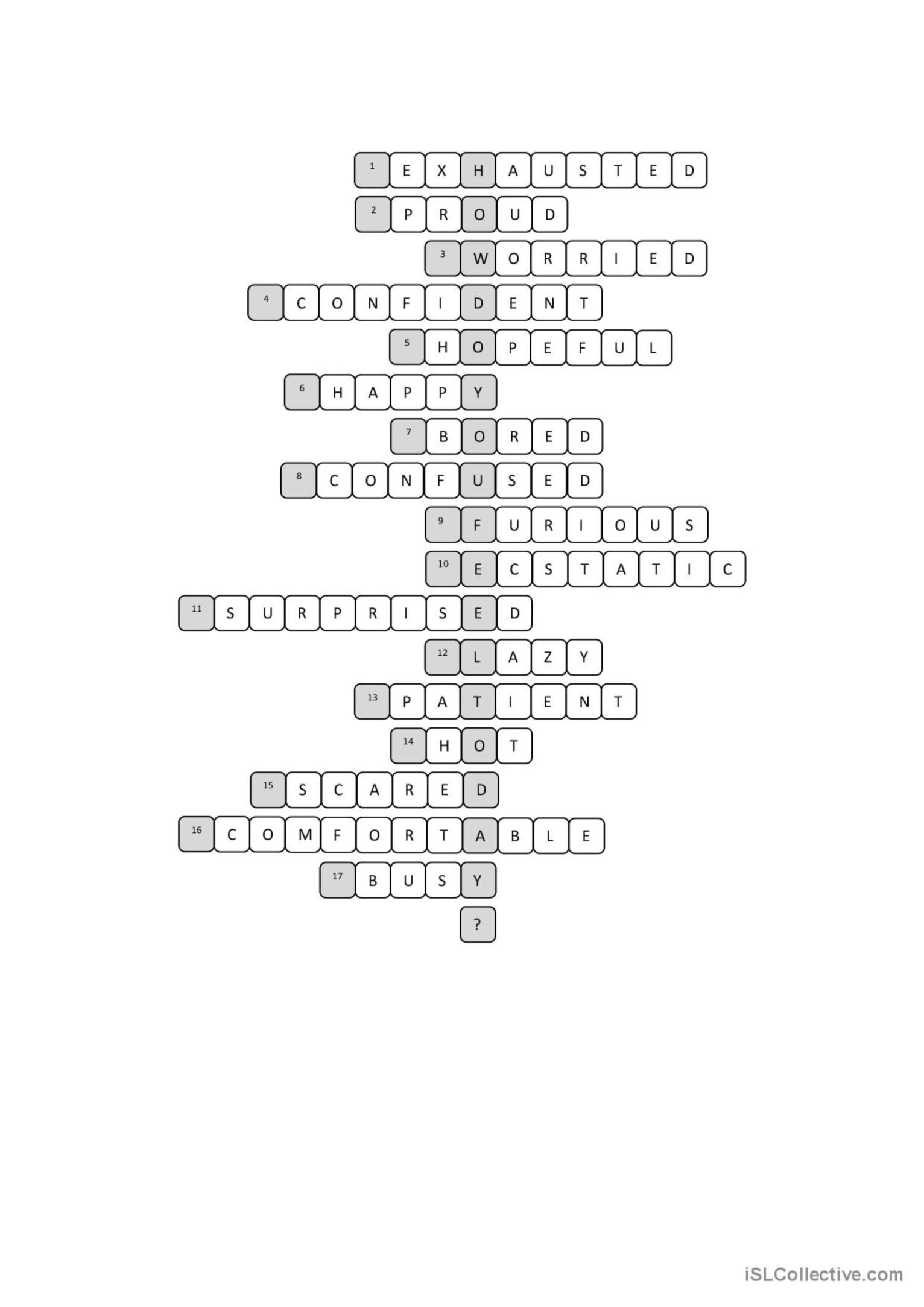 Feelings Emotions Crossword Puzzl English ESL Worksheets Pdf Doc