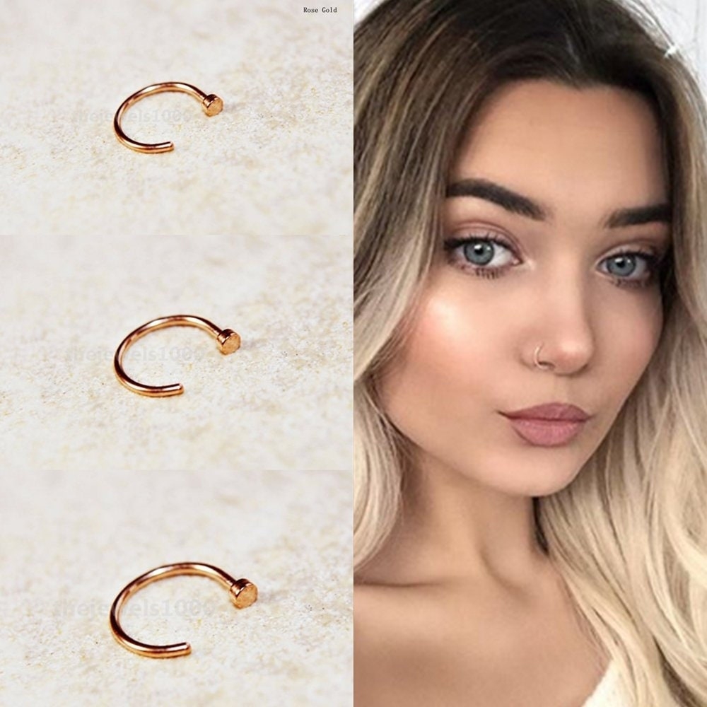 Fitted Tiny Open Nose Ring Rose Gold Sterling Silver Small Etsy UK
