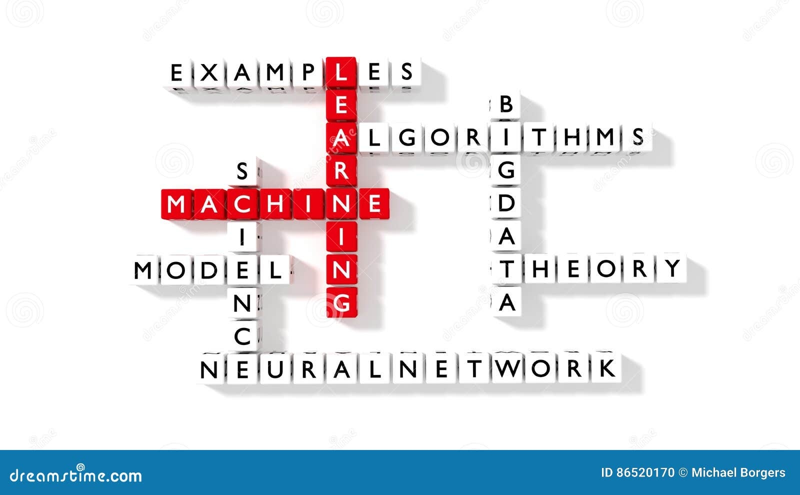 Flat Crossword Puzzle Showing Machine Learning Components As Dice Stock 