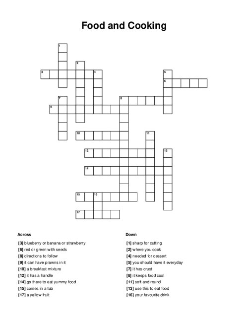 Food And Cooking Crossword Puzzle