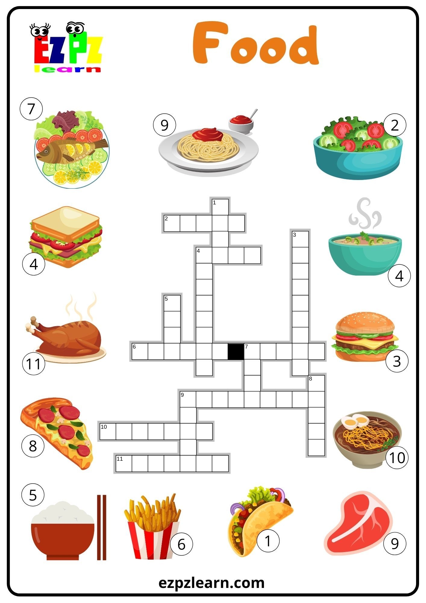 Food Crossword Puzzle For Kids