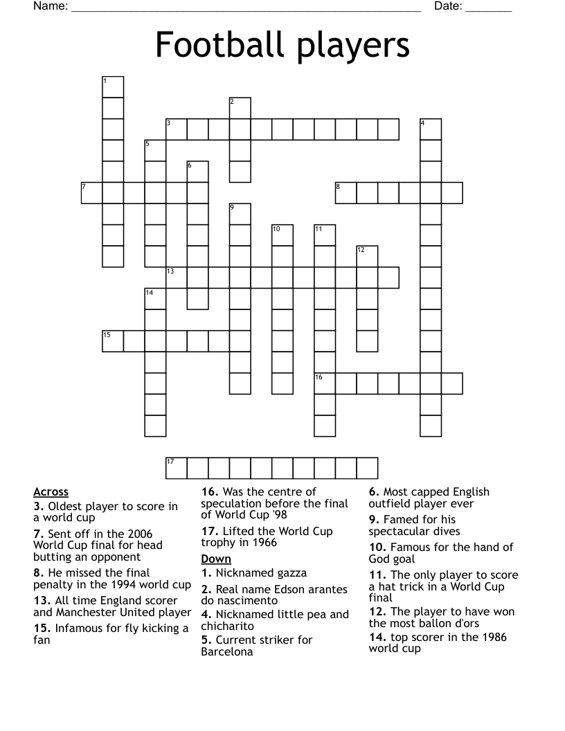 Football Crossword Puzzle Printable Printable Crossword Puzzles My 