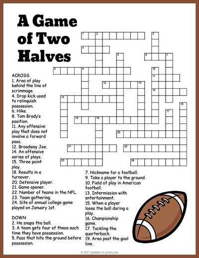 Football Crossword Puzzle Printable Printable Crossword Puzzles Online