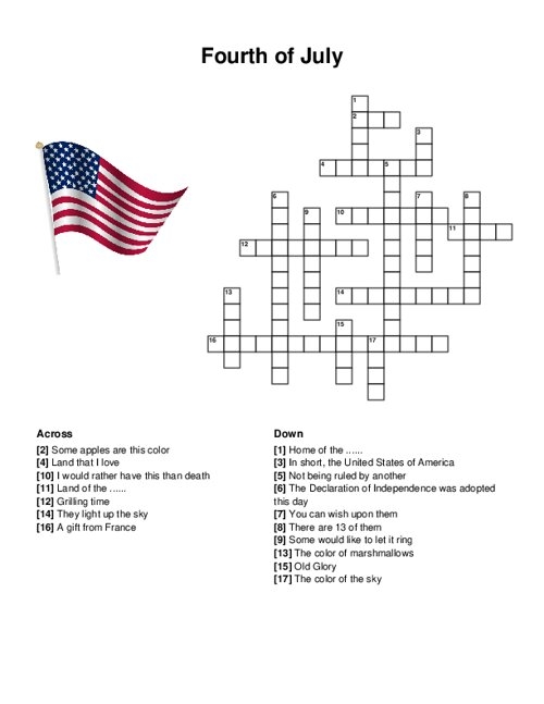 Fourth Of July Crossword Puzzle