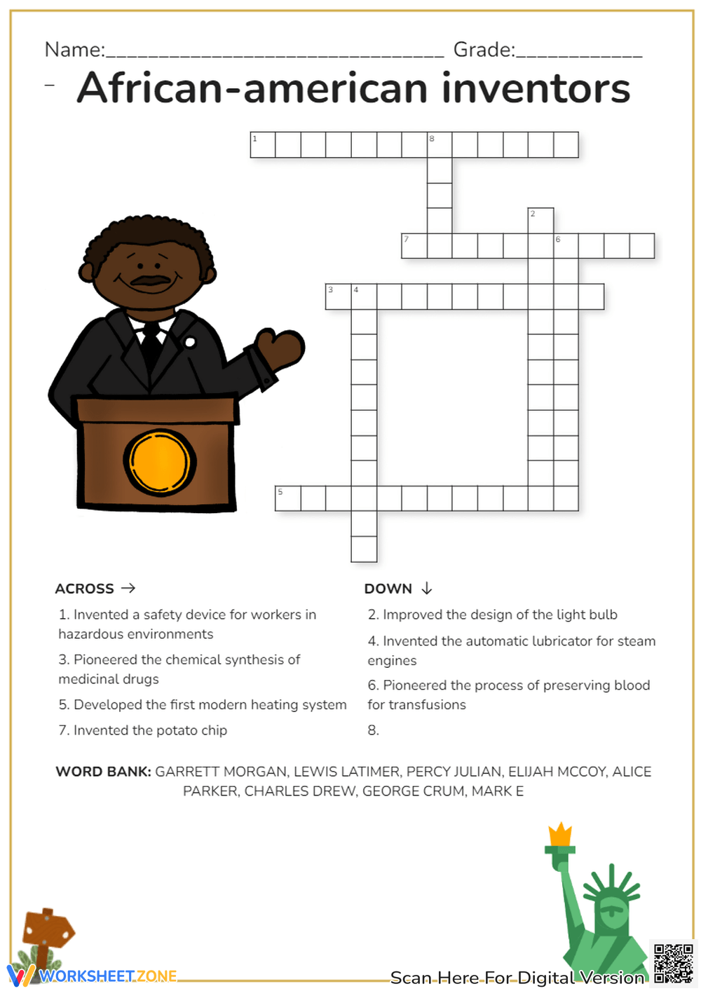 Free And Printable Black History Crossword Puzzle Worksheets Library