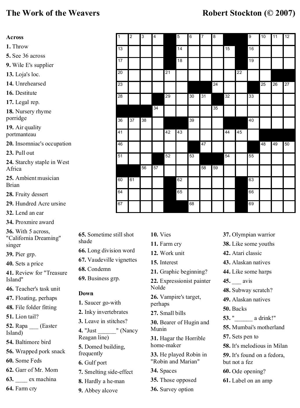 Free Printable Crosswords