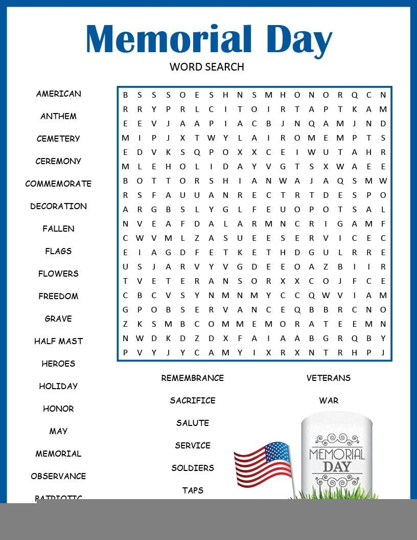 Free Printable Memorial Day Crossword Puzzle Printable Word Searches