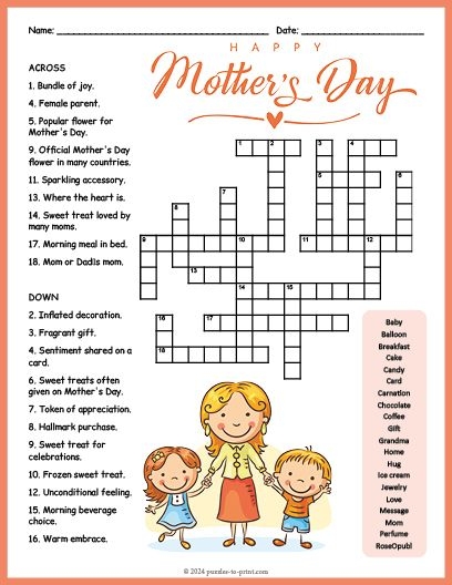 Free Printable Mother 39 s Day Crossword Puzzle