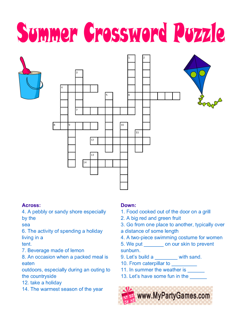 Free Printable Summer Crossword Puzzles Printable Word Search