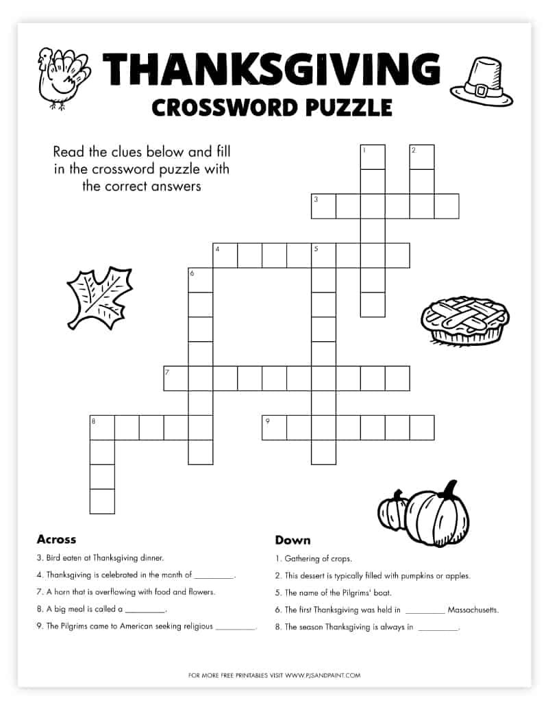 Free Printable Thanksgiving Crossword Puzzle