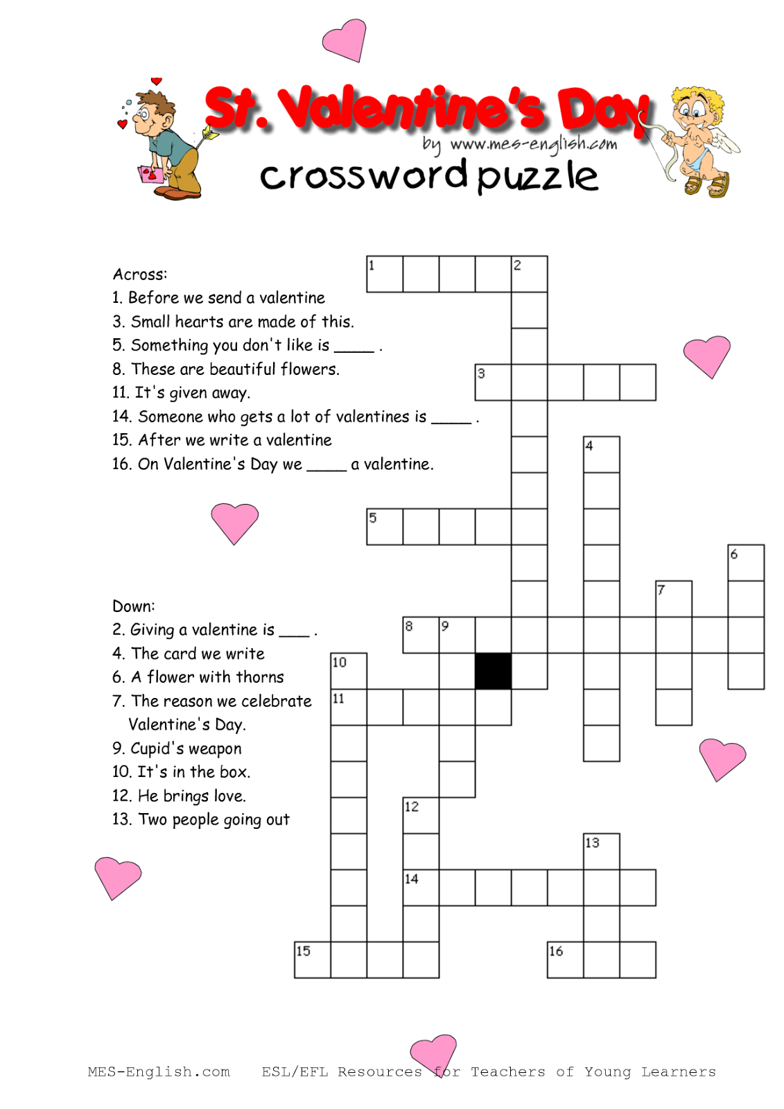 Free Printable Valentine 39 s Day Crossword Puzzles Emma Crossword Puzzles
