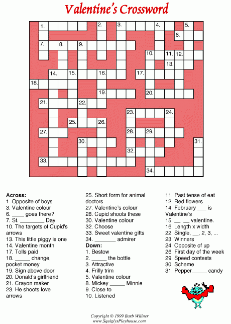 Free Printable Valentine Crossword Puzzles For Adults Emma Crossword 