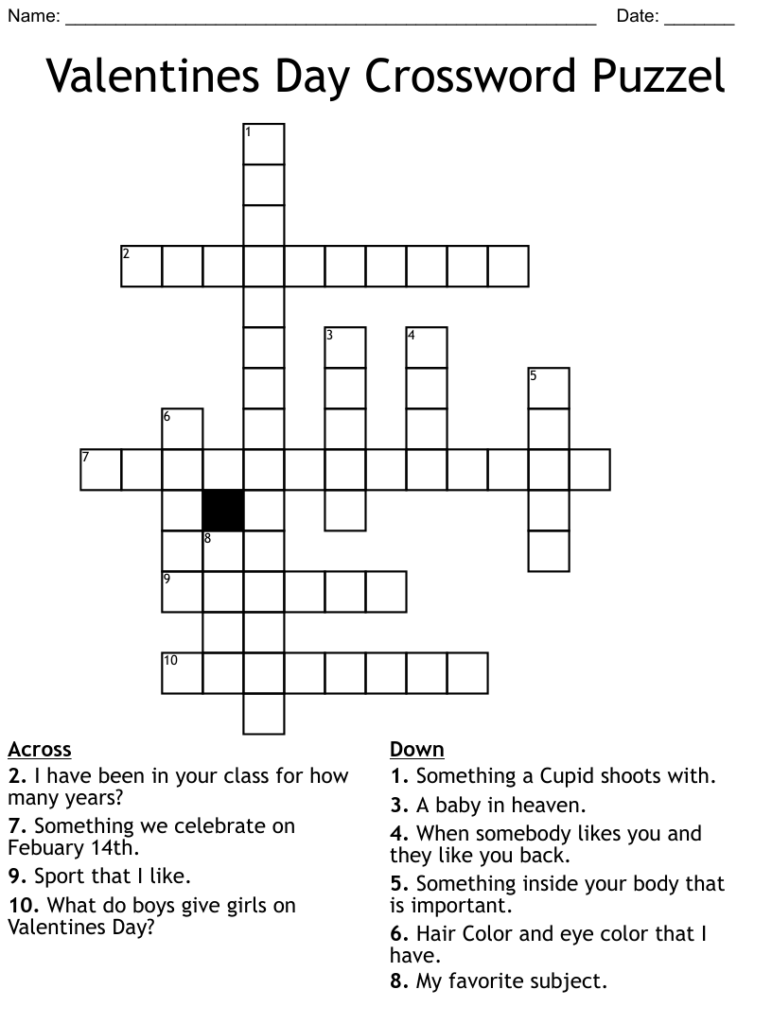 Free Printable Valentine Crossword Puzzles Free Crossword Puzzles 