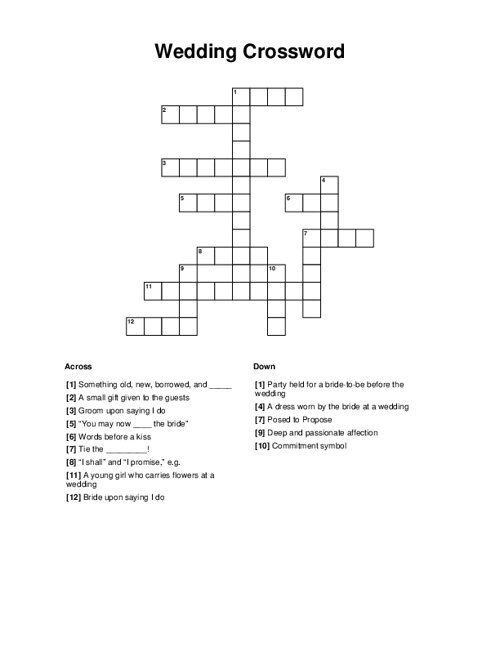 Free Printable Wedding Crossword Puzzles