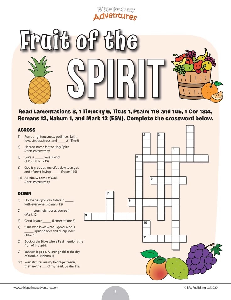 Fruit Of The Spirit Fruit Of The Spirit Bible Crossword Bible Lessons