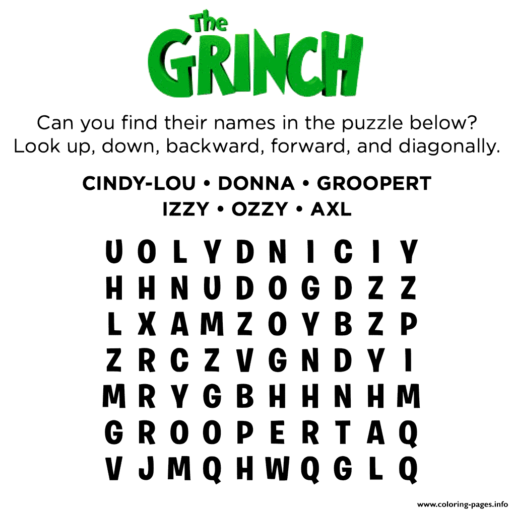 Grinch Crossword Puzzle Printable Printable Word Searches