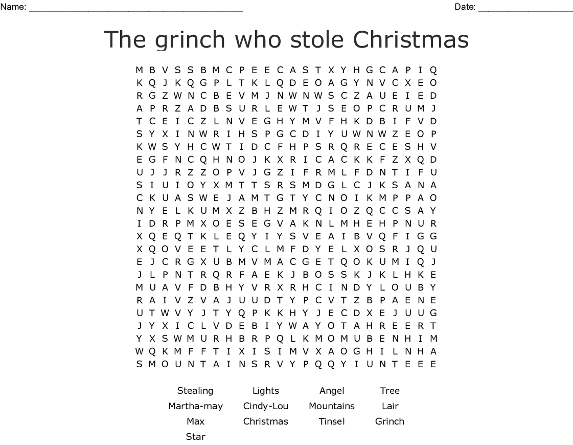 Grinch Crossword Puzzle Printable Printable Word Searches
