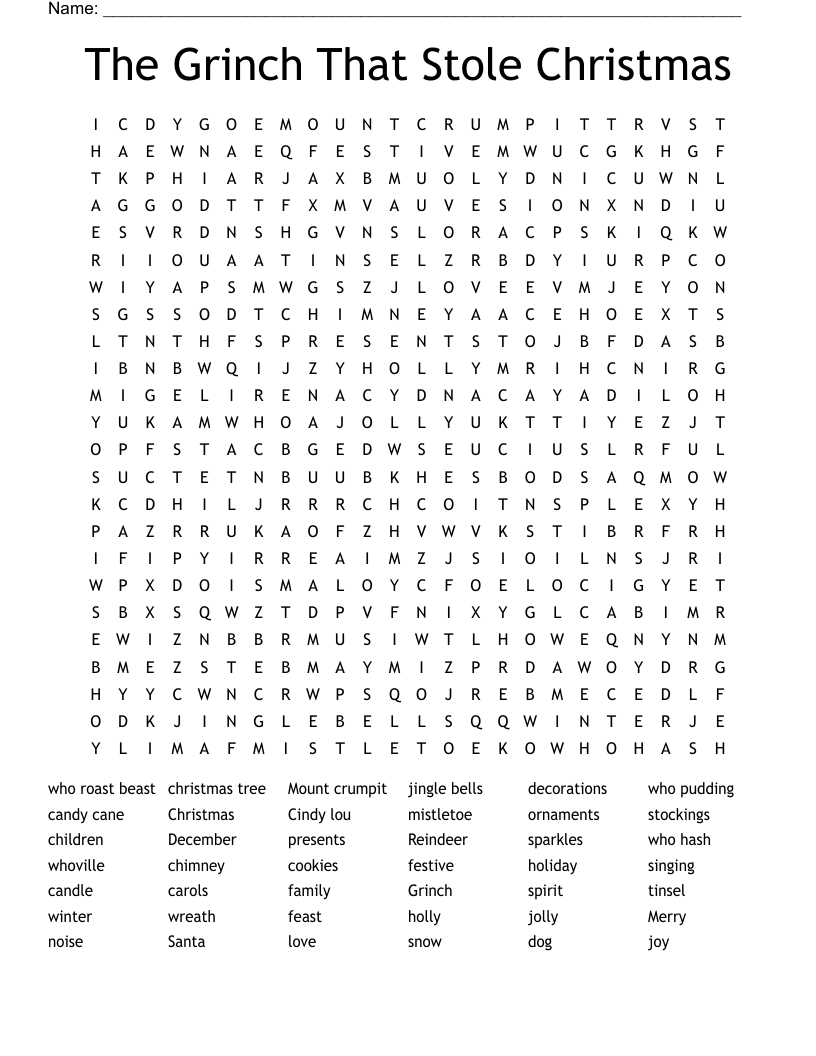Grinch Crossword Puzzle Printable Printable Word Searches