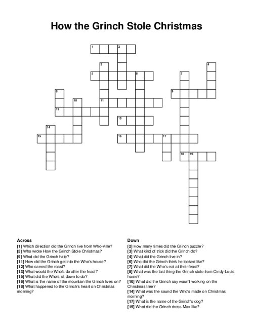 Grinch Crossword Puzzle Printable