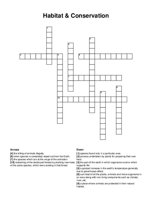 Habitat Conservation Crossword Puzzle