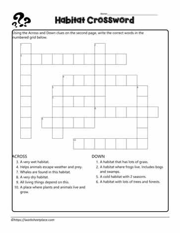 Habitat Crossword Worksheets