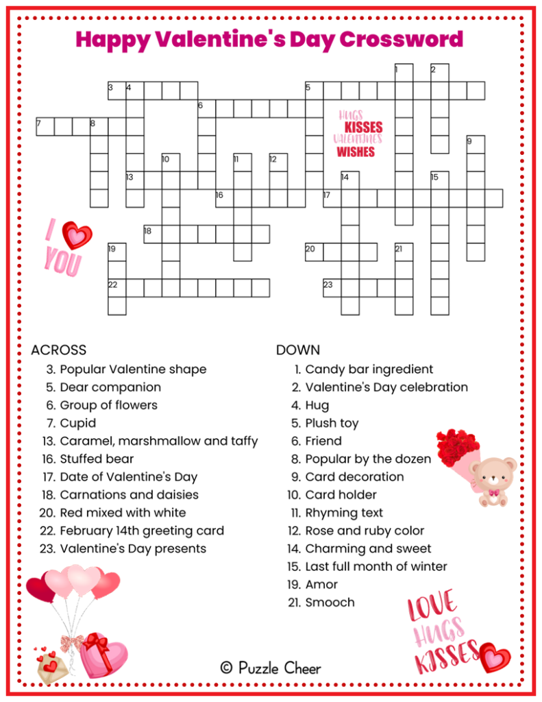 Happy Valentine 39 s Day Crossword Puzzle Puzzle Cheer