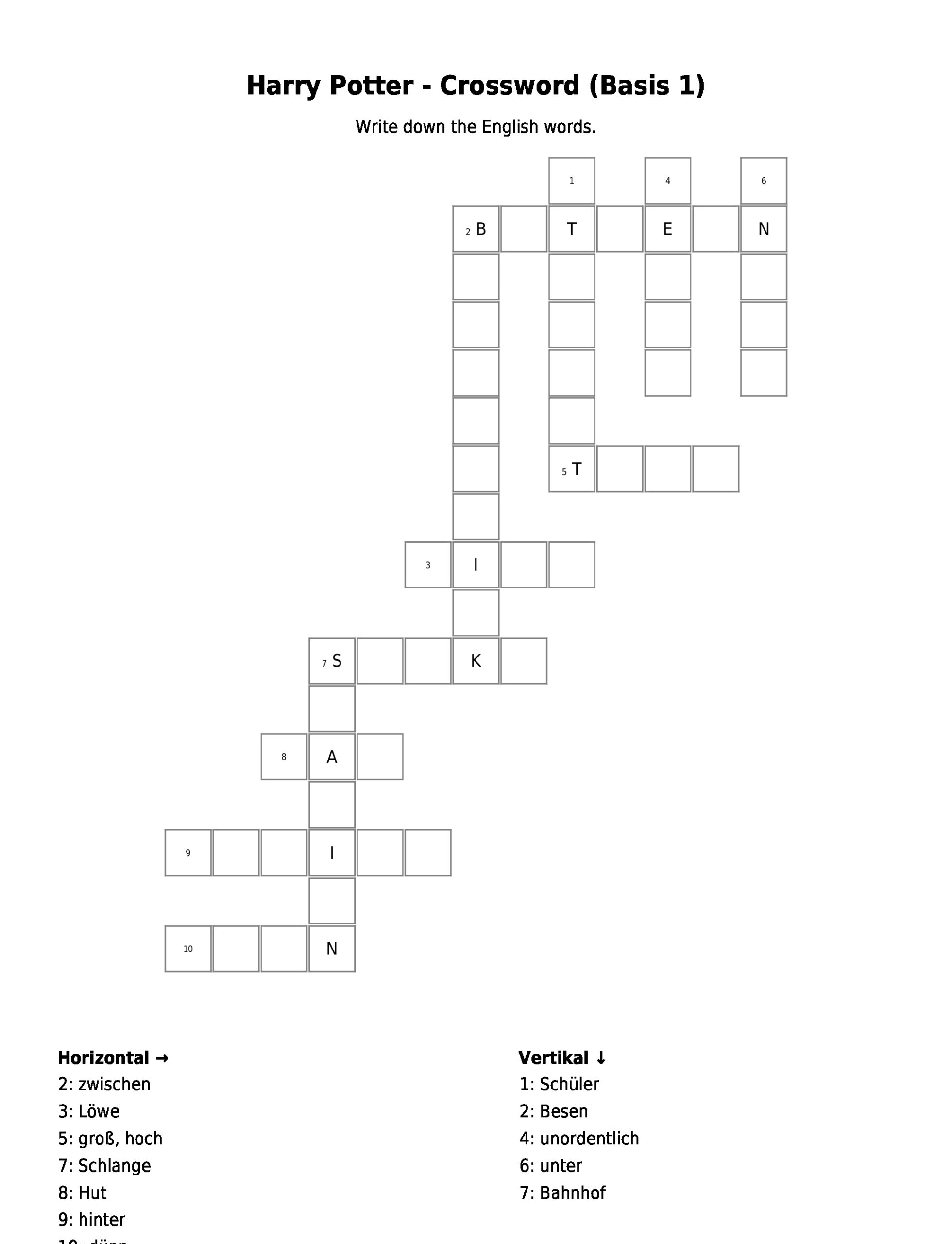 Harry Potter Crossword Printables
