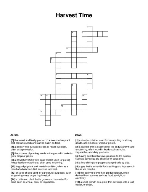 Harvest Time Crossword Puzzle