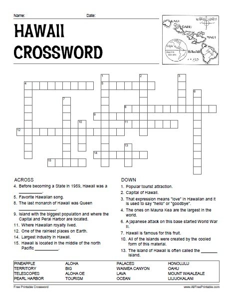 Hawaii Crossword Puzzle Free Printable