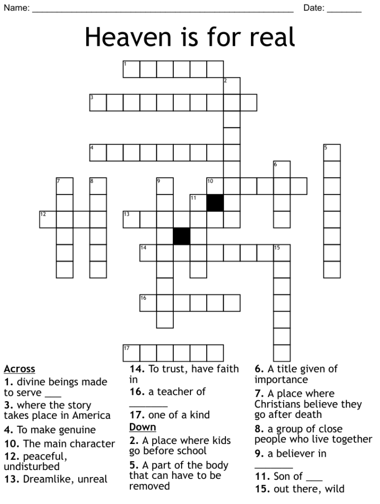Heaven Is For Real Crossword WordMint Word Search Printable