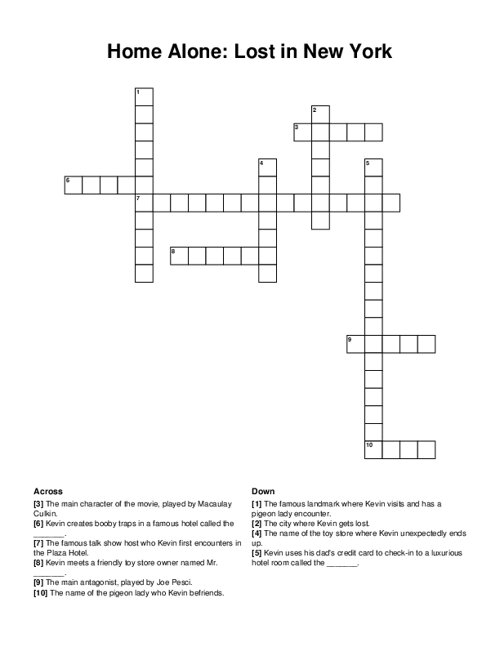 Home Alone Lost In New York Crossword Puzzle