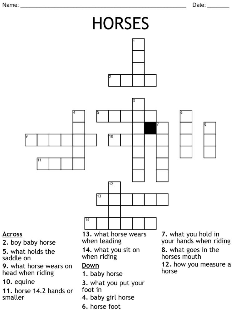 Horse Crossword Puzzle Printable Free Crossword Puzzles Printable