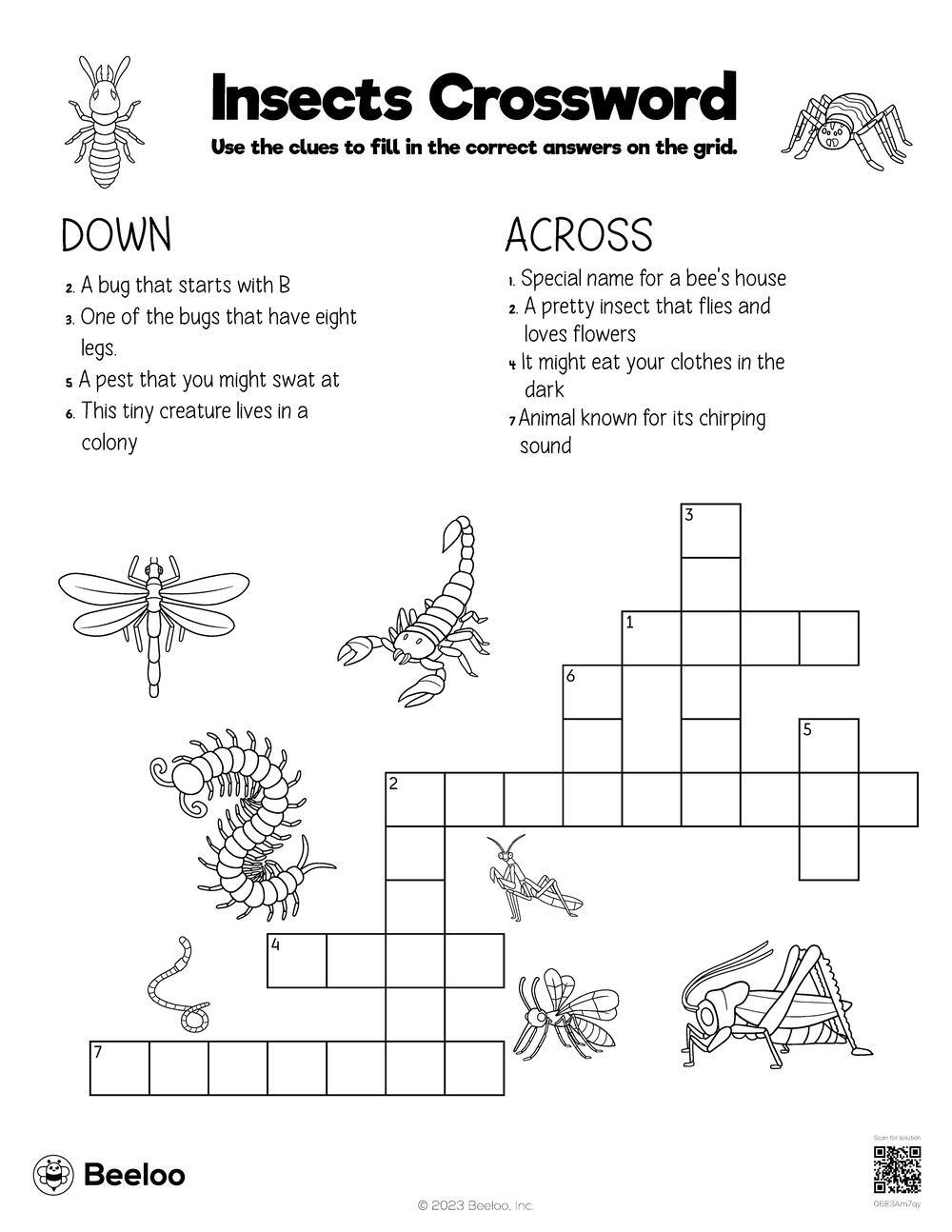 Insect themed Crossword Puzzles Beeloo Printable Crafts And 