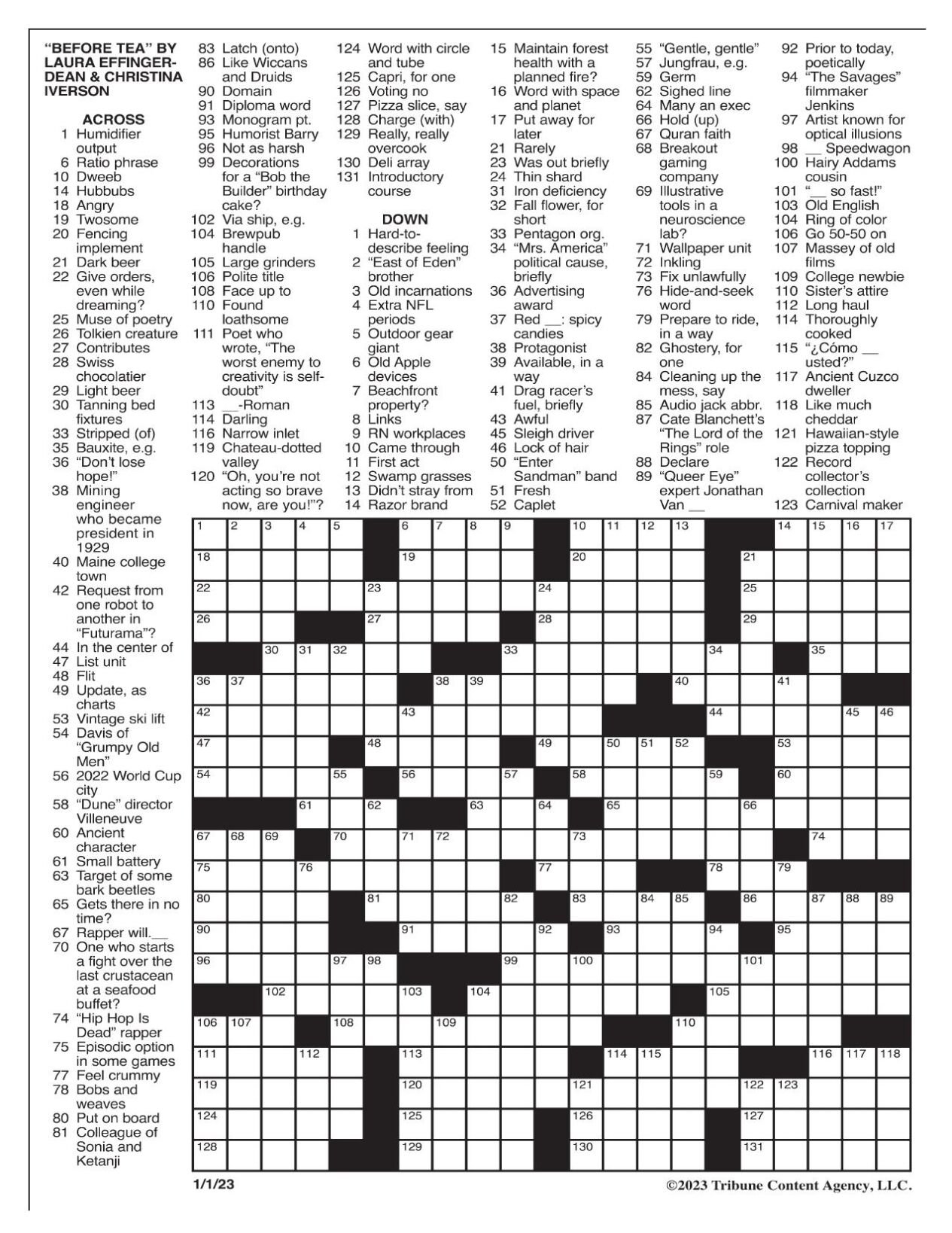 LA Times Crossword Jan 1 2023 Crosswords Yakimaherald