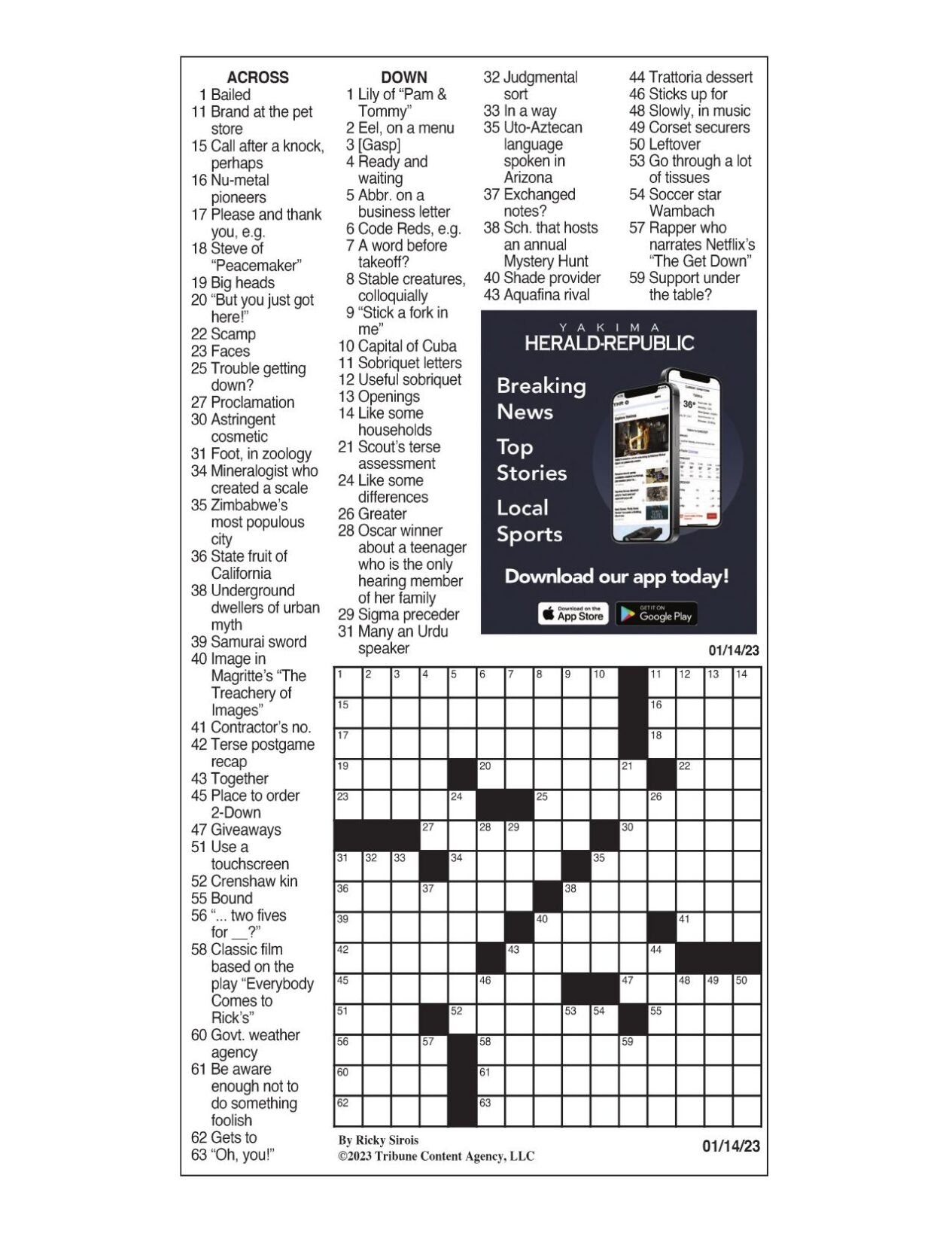 La Times Crossword Jan 6 2025 Estefania Hope