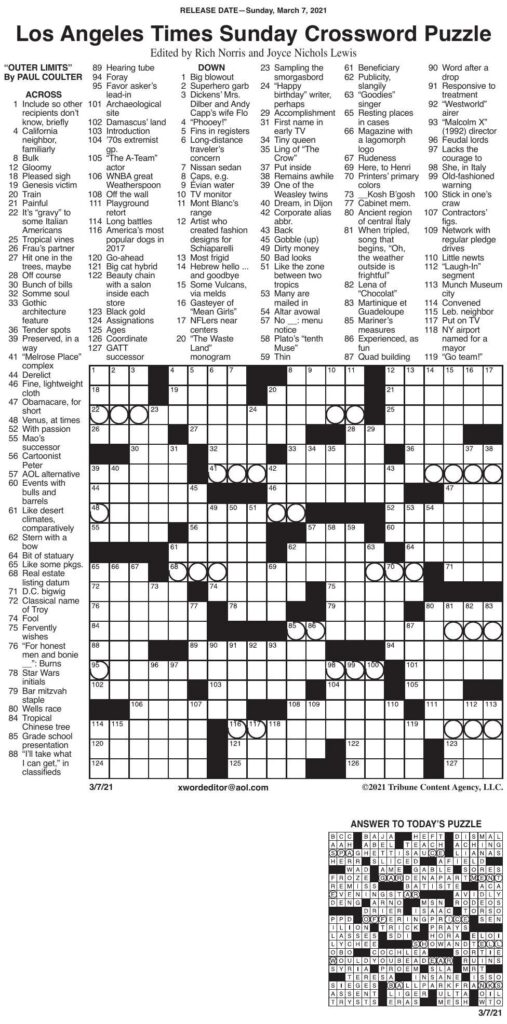 Free La Times Crossword Puzzles Free Printable Crosswords