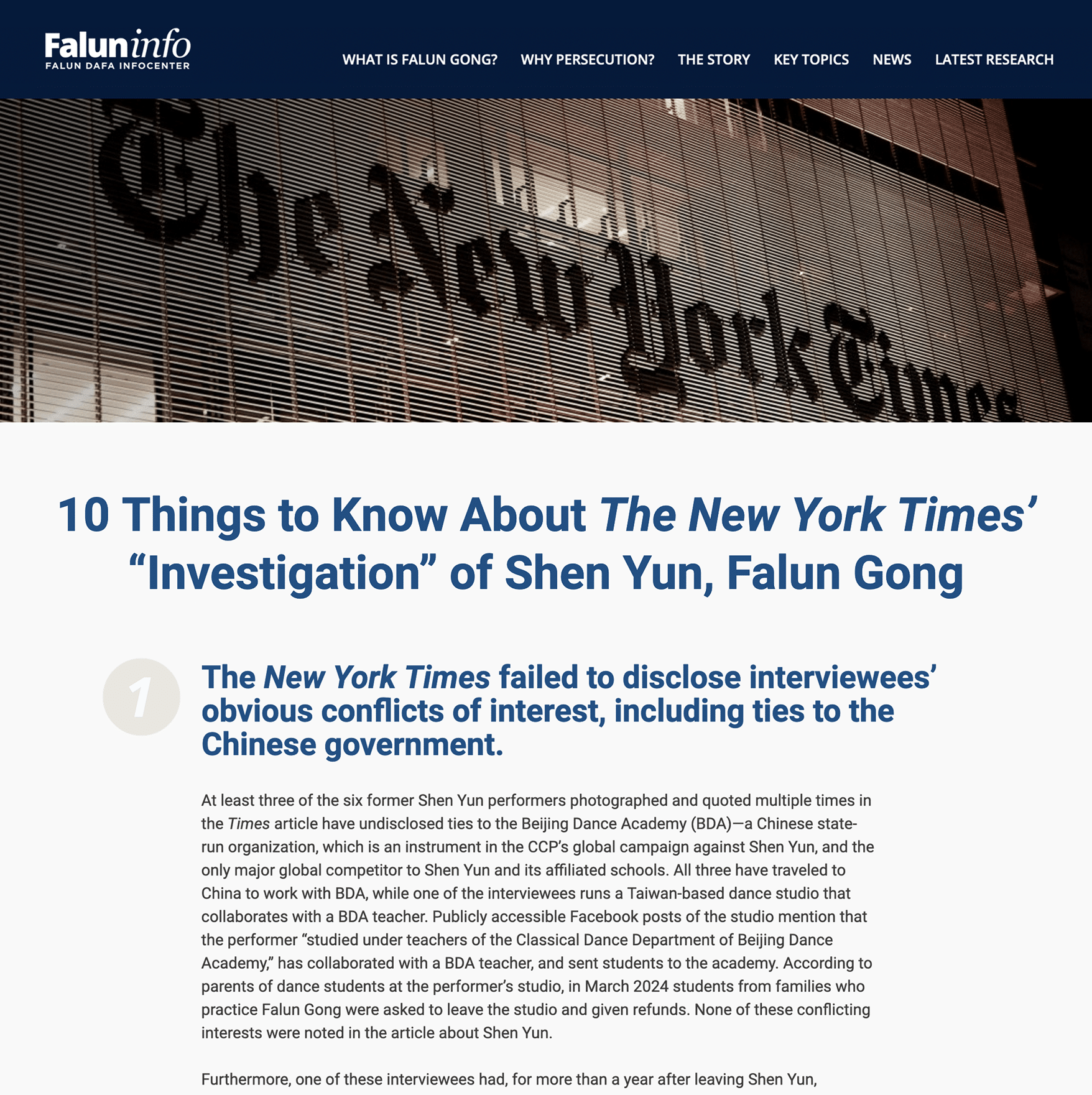 Landing NYT flat Falun Dafa Information Center