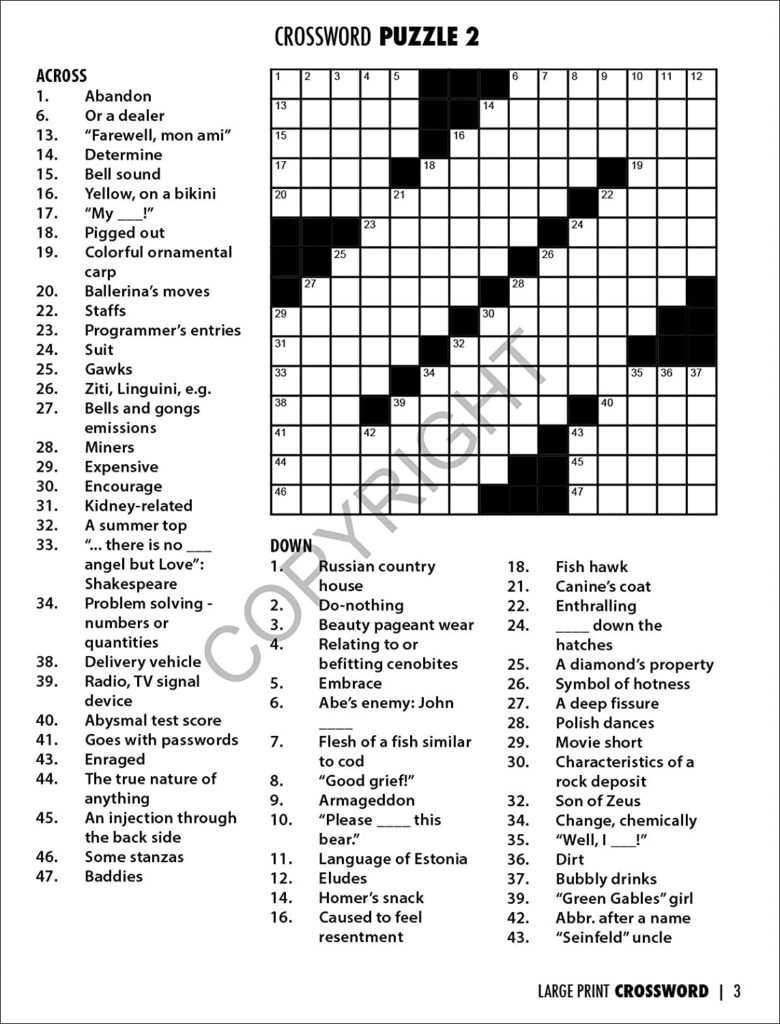 Large Print Crossword Puzzles Visually Impaired Free Crossword 
