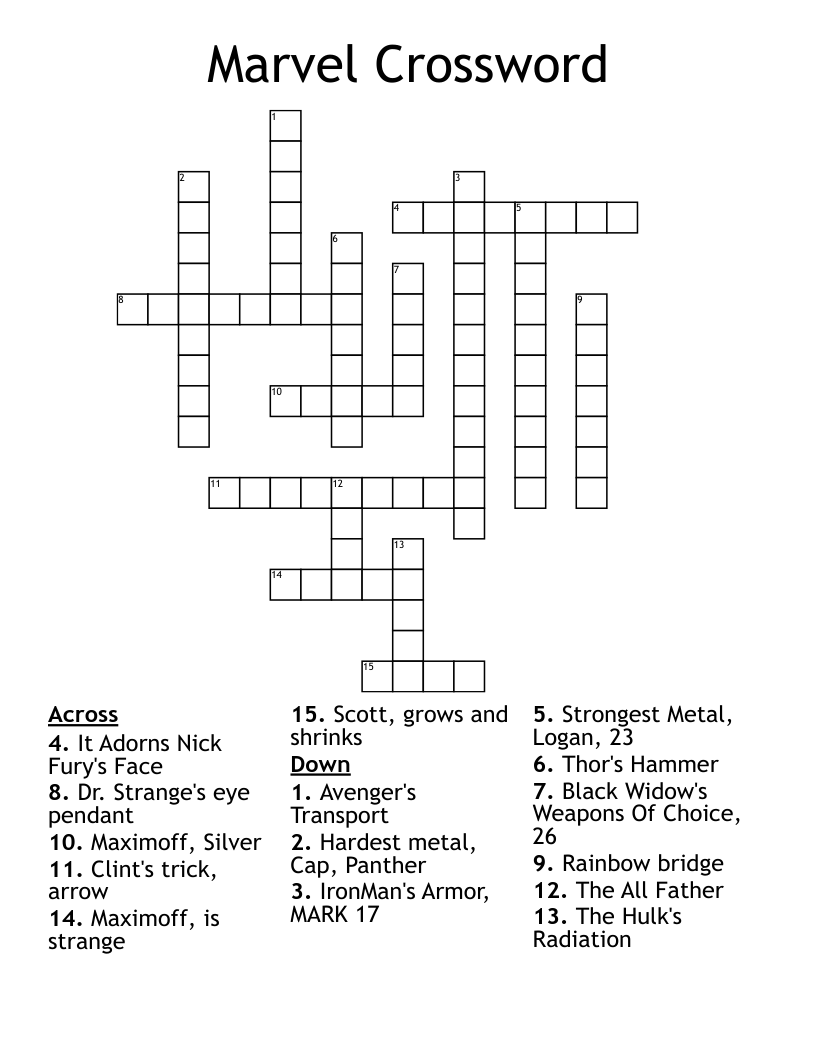 Marvel Crossword WordMint Marvel Crossword WordMint