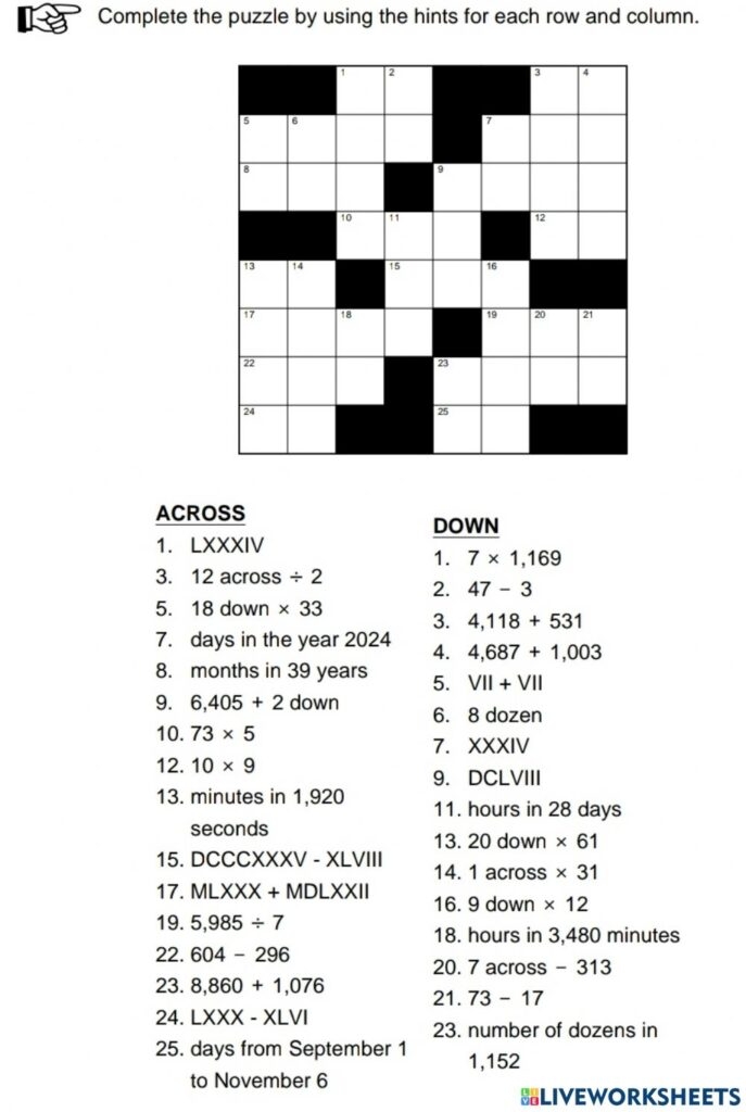 Math Crossword Puzzle Answer Key Free Crossword Puzzles Printable