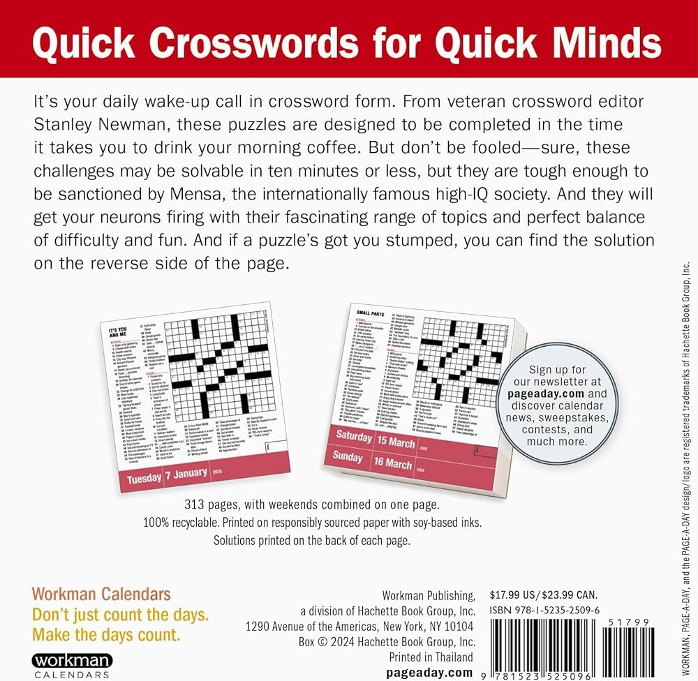 Mensa Crossword Calendar 2025 Gates Leisha