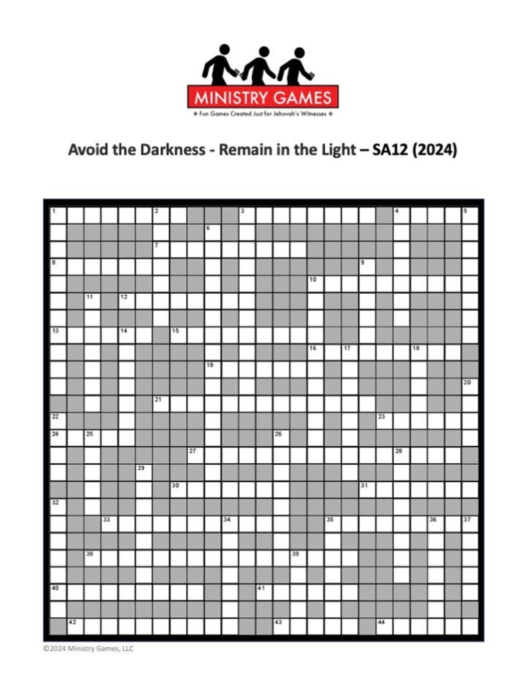 Ministry Game Crossword SA12 Avoid The Darkness Remain In The Light Etsy