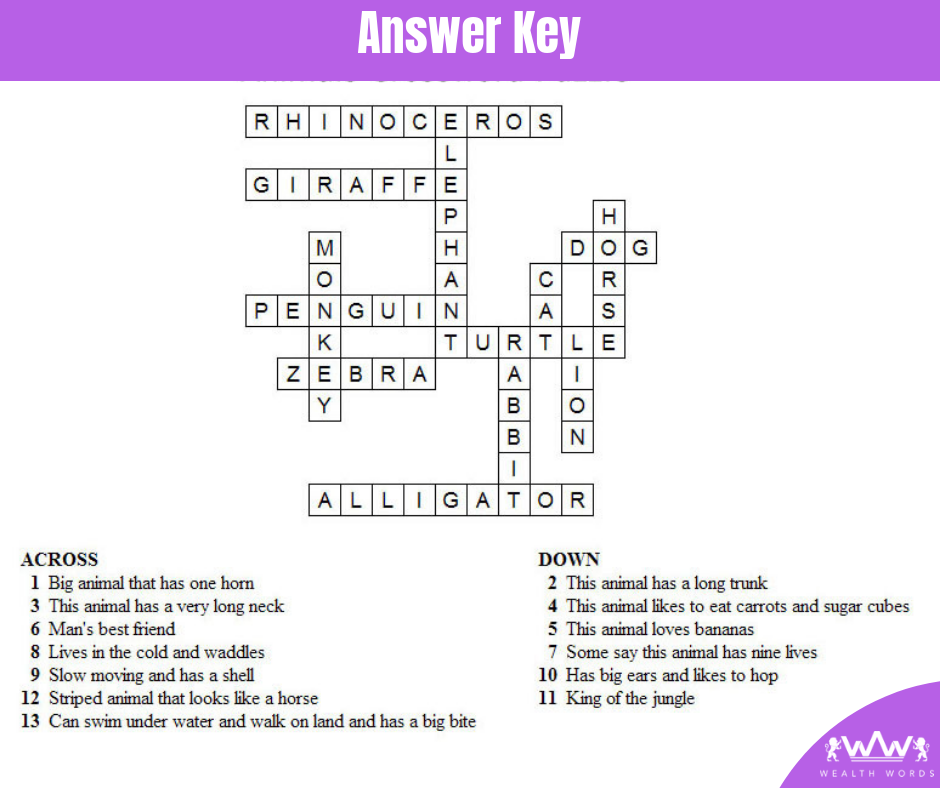 Monday Puzzle Animals Crossword Puzzle