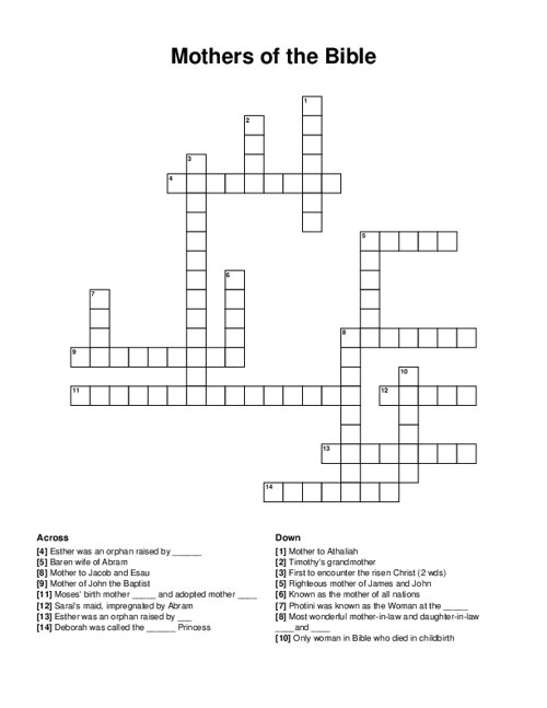 Mothers Of The Bible Crossword Puzzle