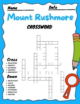 Mount Rushmore CrossWord Puzzle Activities By Kids Shelves TPT