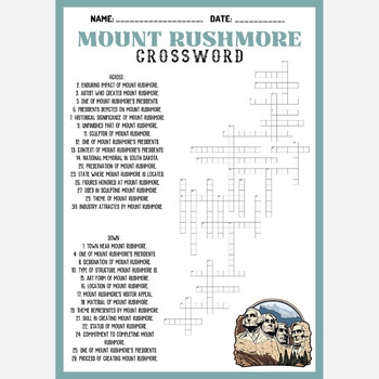 MOUNT RUSHMORE Crossword Puzzle Worksheet Activity By Mind Games Studio