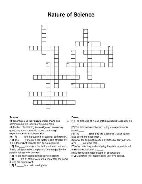 Nature Of Science Crossword Puzzle