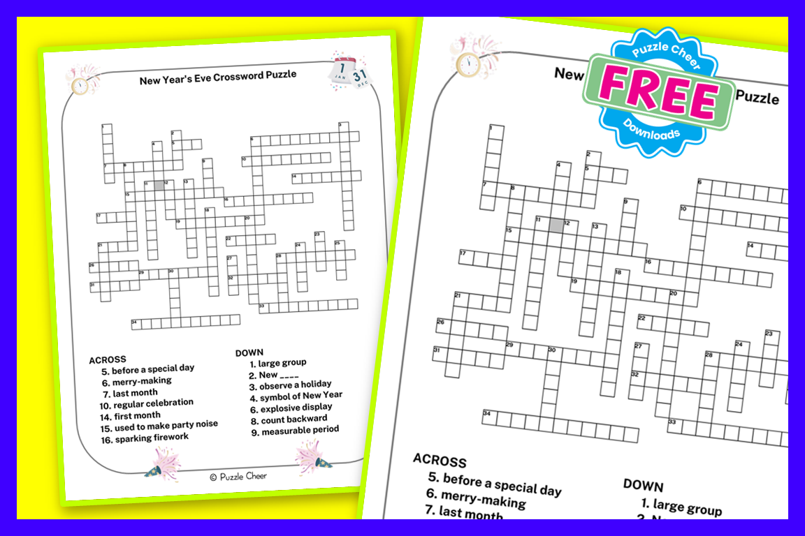 New Year 39 s Eve Crossword Puzzle Puzzle Cheer