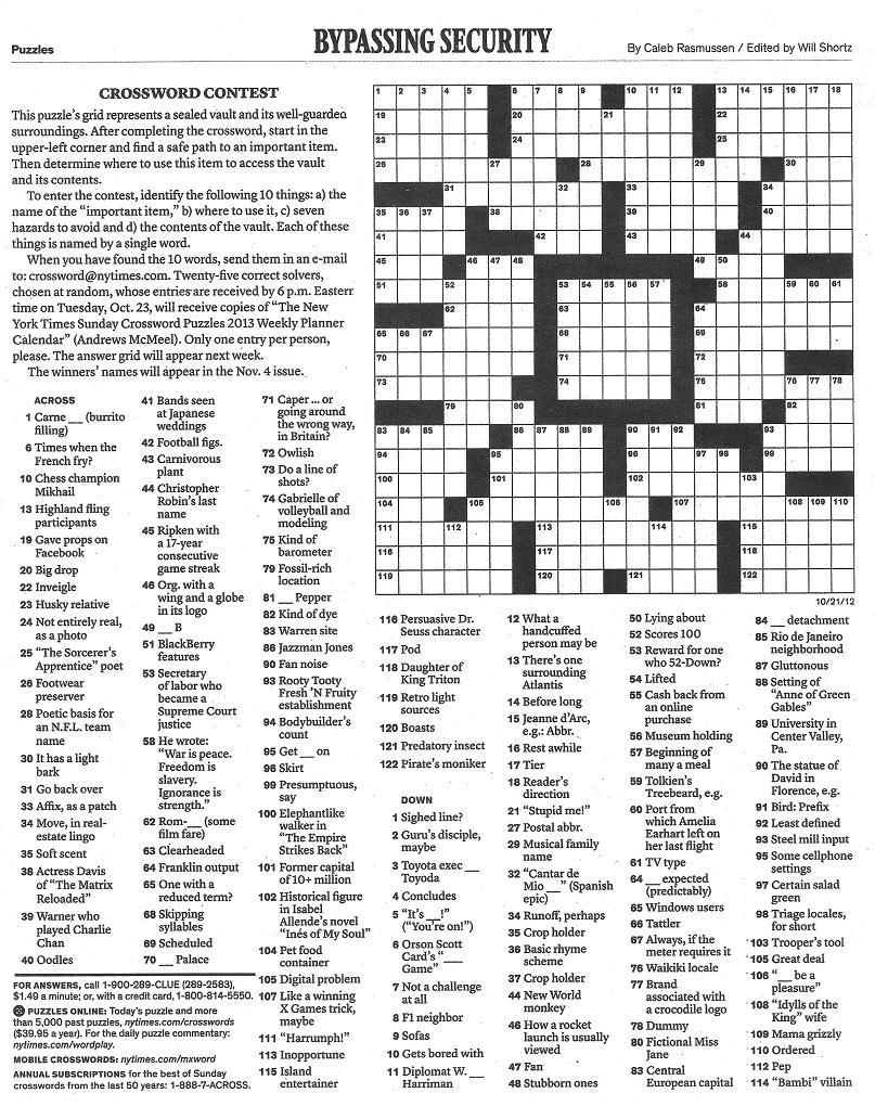 New York Times Sunday Crossword Puzzle Printable Printable Crossword